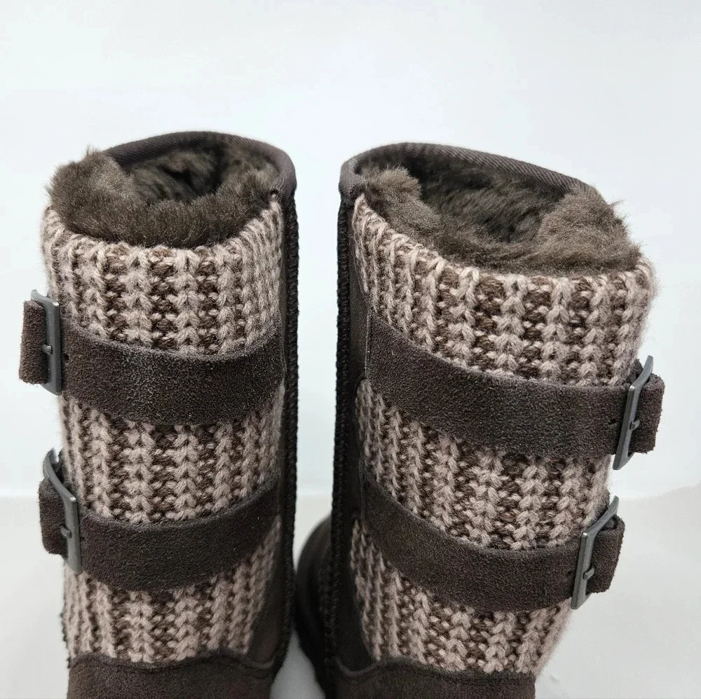Dream Pairs Boots Womens Sz 8 Brown Faux Suede Knitted Back Faux Fur Adj.